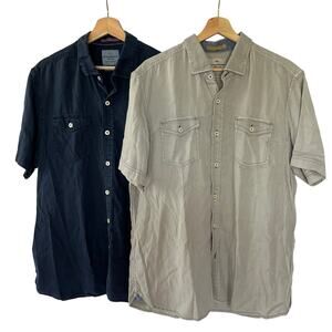 TWO Tommy Bahama Island Modern Fit Gray and Blue Short Sleeve Button Shirts